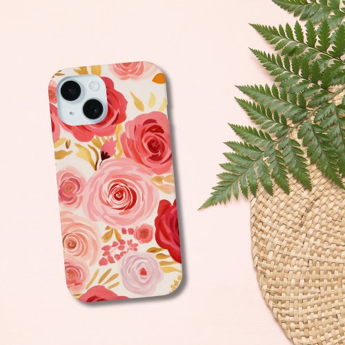 Pink Red Roses Floral Flowers Watercolor iPhone 15 Case