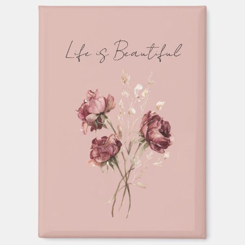 Pink Red Roses Floral Magnet