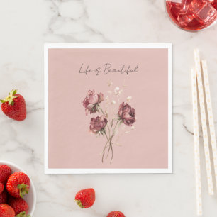 Pink Red Roses Floral Napkins