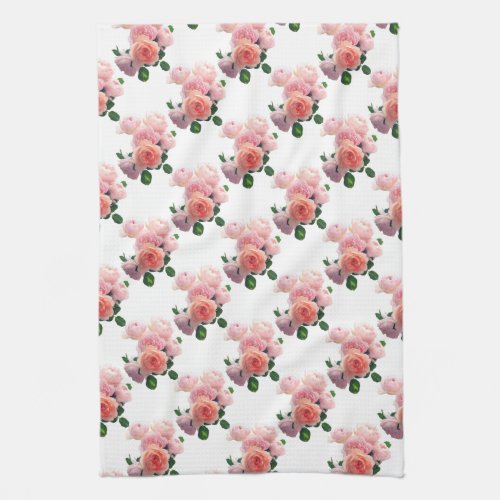 Pink Red Roses Floral Template Watercolor Art Kitchen Towel