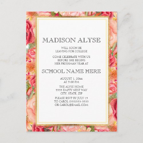 Pink Red Roses  Floral Trunk Party  Card