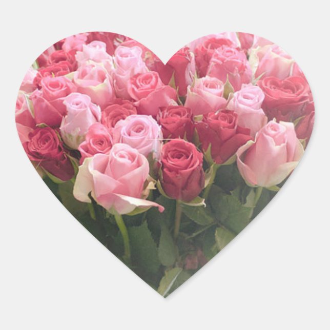 Pink Red Roses Heart Shape Stickers (Front)