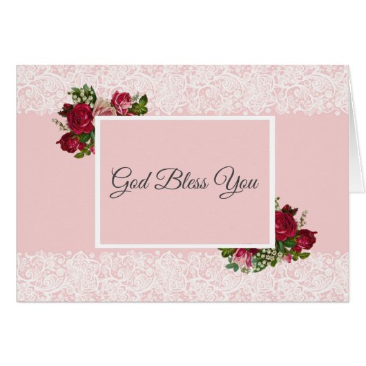 Pink Red Roses Lily of the Valley White Lace (Front Horizontal)