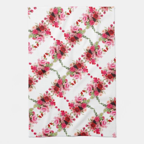 Pink Red Roses Modern Floral Template Watercolor Kitchen Towel