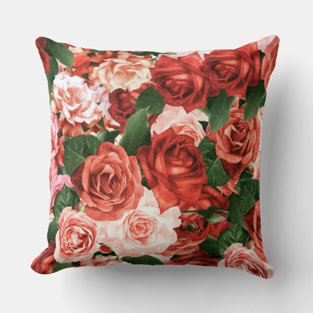 Pink Red Roses Random Arrangements Floral Pattern  Throw Pillow (Front)
