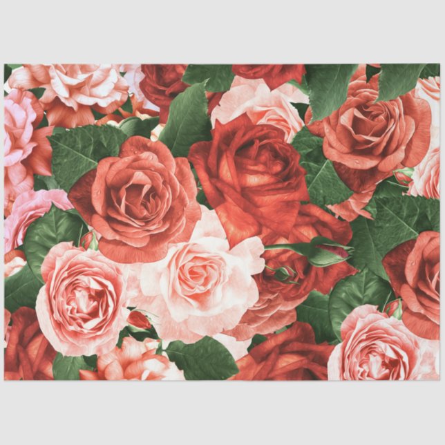 Pink Red Roses Random Arrangements Floral Pattern  Tissue Paper (Front)