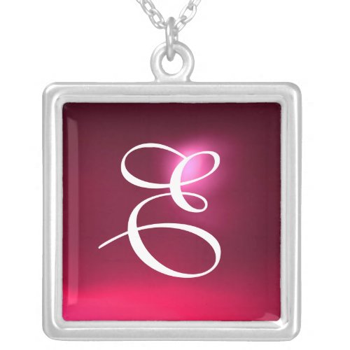 Pink Red Ruby Gem  Monogram Silver Plated Necklace