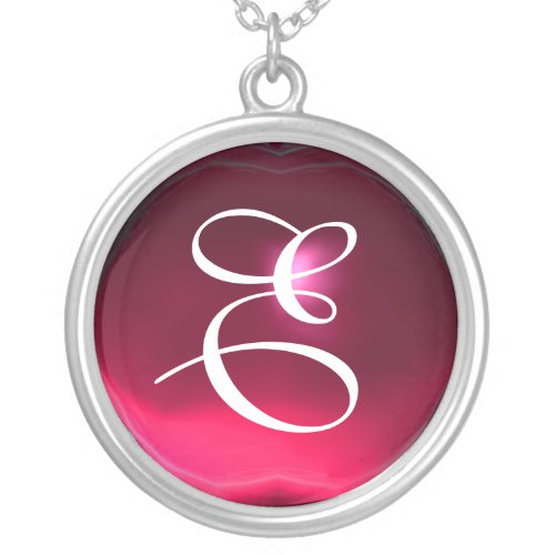 Pink Red Ruby Gem  Monogram Silver Plated Necklace