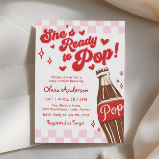 Pink Red She's Ready to Pop Baby Shower Invitation