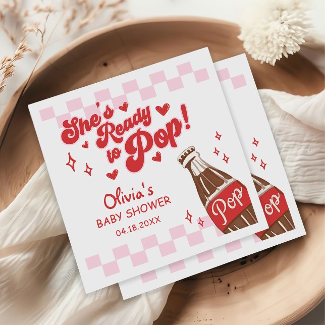 Pink Red She's Ready to Pop Baby Shower Napkins (Creator Uploaded)