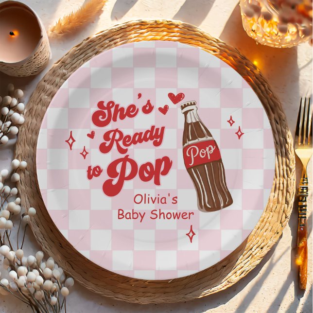  Pink Red She's Ready to Pop Baby Shower Paper Plates (Creator Uploaded)