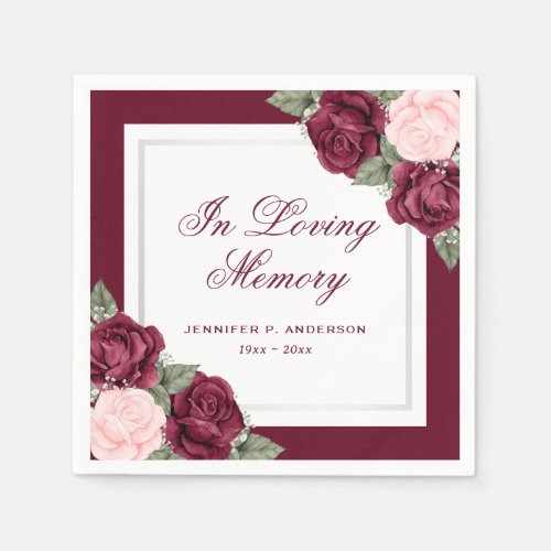 Pink Red Silver Floral Funeral Memorial Napkins