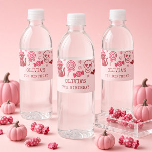 Pink Red Spooktacular Ghost Personalized Halloween Water Bottle Label