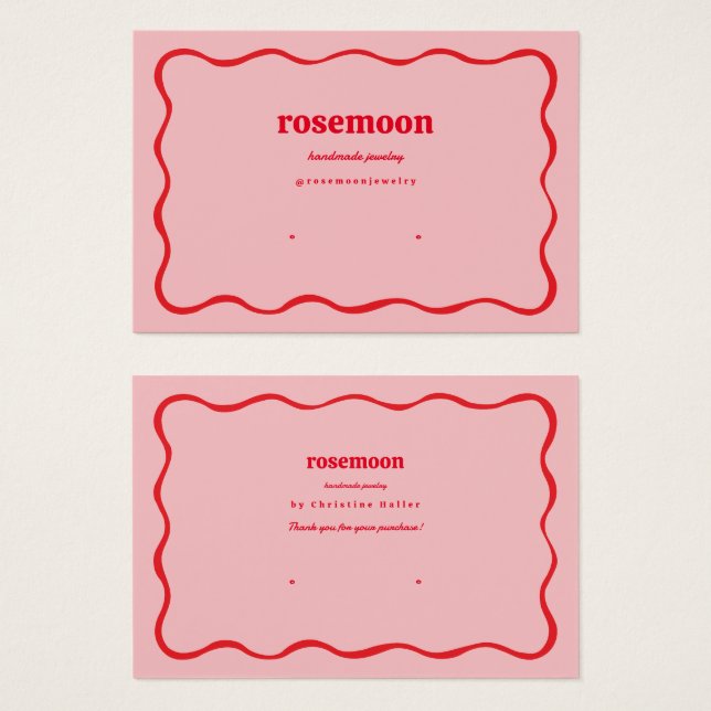 Pink Red Squiggle Modern Earring Display Card (Front & Back)