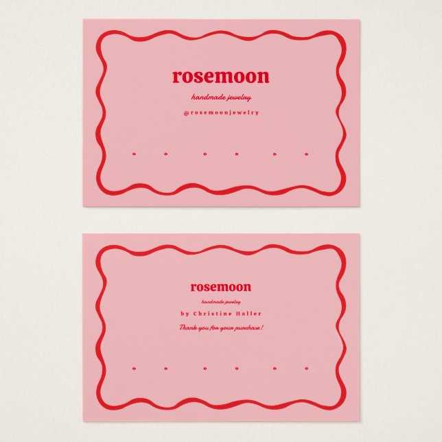 Pink Red Squiggle Wavy Modern Earring Display Card (Front & Back)