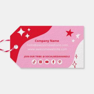 Pink Red Stars Custom Business Logo Social Media Gift Tags