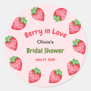 Pink & Red Strawberry Berry in Love Bridal Shower Classic Round Sticker