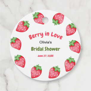 Pink & Red Strawberry Berry in Love Bridal Shower Favor Tags