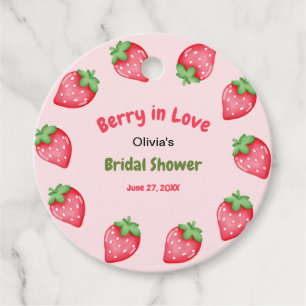 Pink & Red Strawberry Berry in Love Bridal Shower Favor Tags