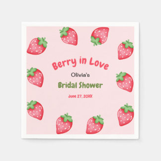 Pink & Red Strawberry Berry in Love Bridal Shower Napkins