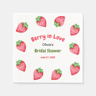 Pink & Red Strawberry Berry in Love Bridal Shower  Napkins