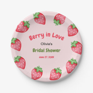 Pink & Red Strawberry Berry in Love Bridal Shower Paper Plates