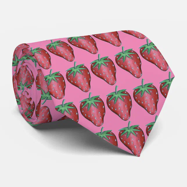 Pink Red Strawberry Berry Strawberries Fruit Tie | Zazzle