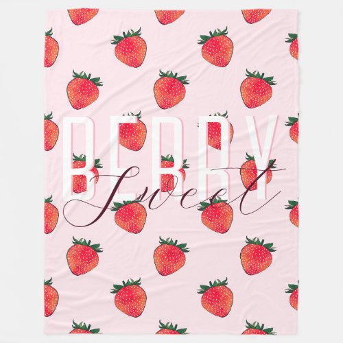 Pink Red Strawberry Berry Sweet  Fleece Blanket