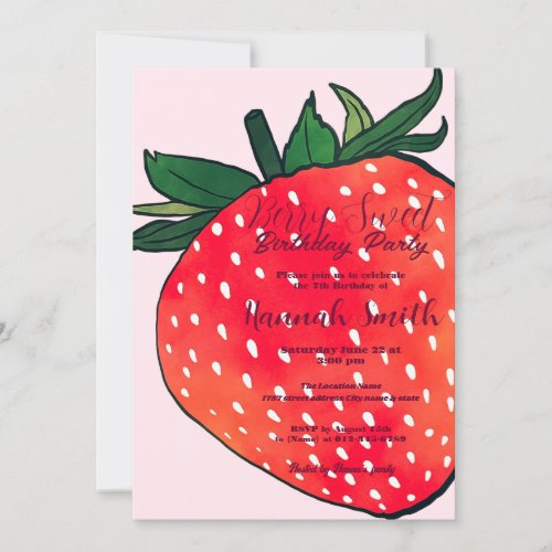 Pink Red Strawberry Berry Sweet Invitation