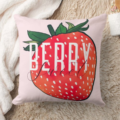 Pink Red Strawberry Berry Sweet  Throw Pillow