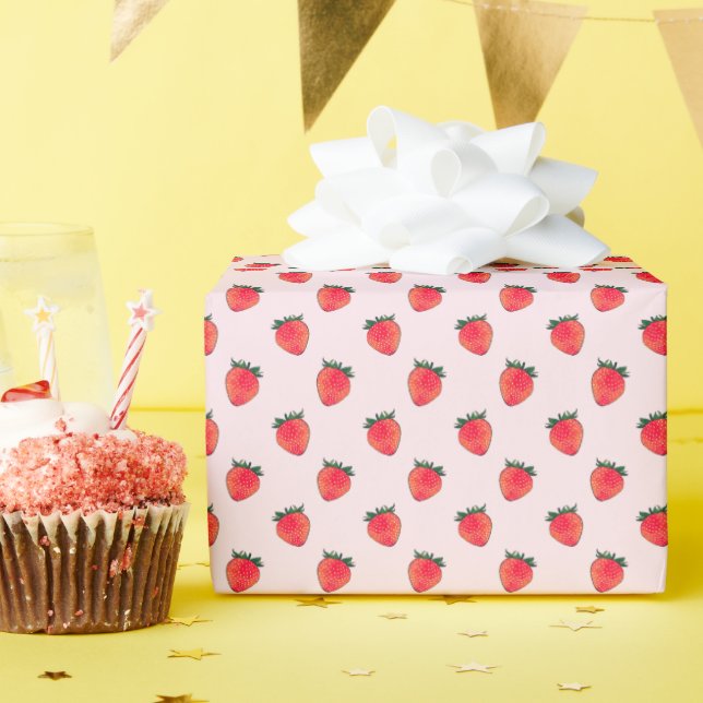 Pink Red Strawberry Berry Sweet  Wrapping Paper (Birthday Party)