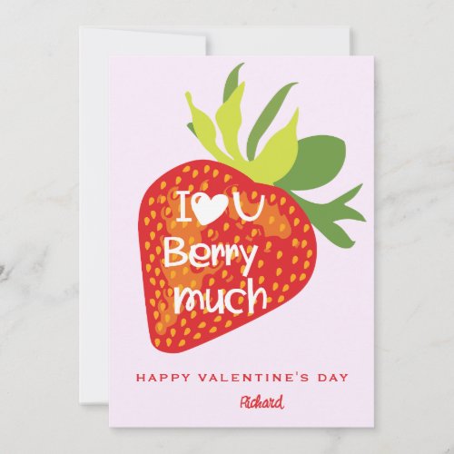 Pink Red Strawberry I Love You Valentines Day Card