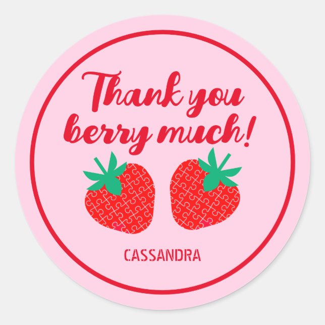 Pink Red Strawberry Thank You Berry Much  Classic Round Sticker (Front)