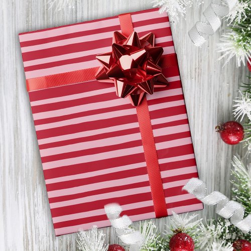 Pink Red Stripe Cute Hand Drawn Quirky Christmas Wrapping Paper