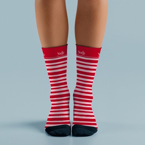 Pink Red Stripe Name Hand Drawn Quirky Christmas Socks