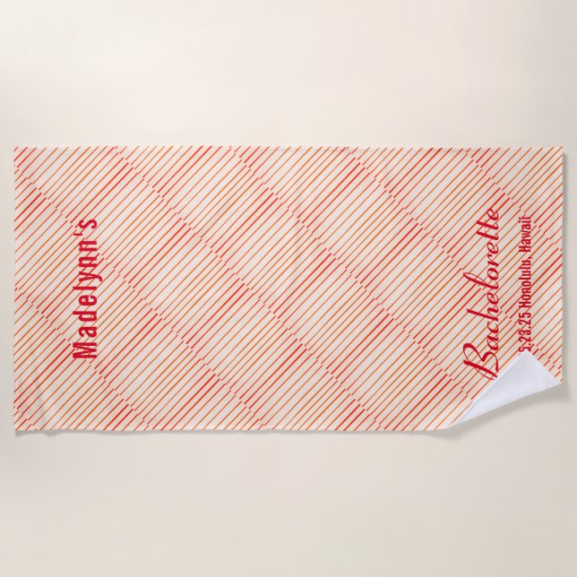 Pink Red Stripe Pattern Wedding Party Beach Towel (Front)