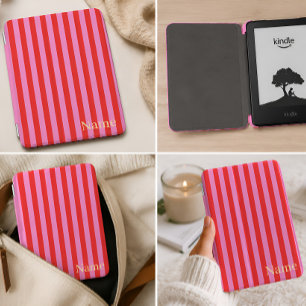 Pink & Red Striped Personalized Kindle Case