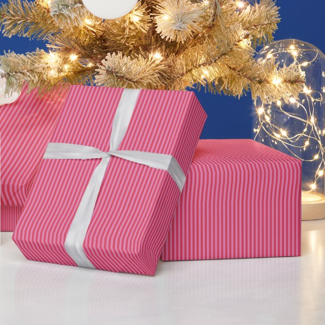 Pink Red Stripes Festive Bright Colorful Holiday Wrapping Paper (Holidays)