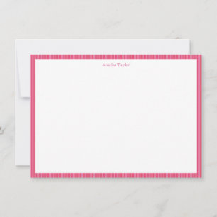 Pink Red Stripes Festive Personalized Name Holiday Thank You Card