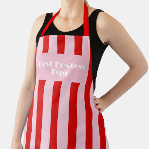 Pink Red Stripes Retro Apron