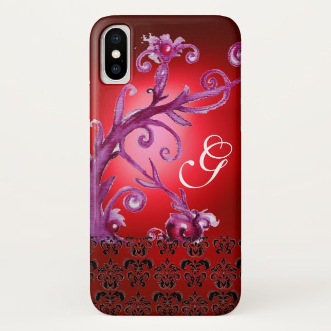 PINK RED SWIRLS,BERRIES FLORAL DAMASK MONOGRAM Case-Mate iPhone CASE (Back)