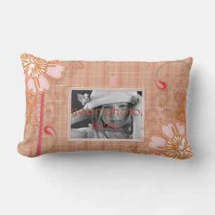 Pink Red Tan Plaid Lumbar Throw Pillow