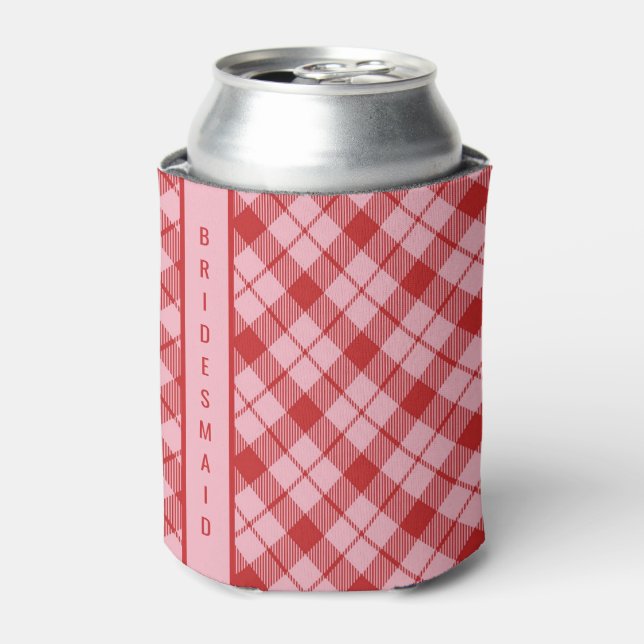 Pink + Red Tartan  Can Cooler (Can Front)