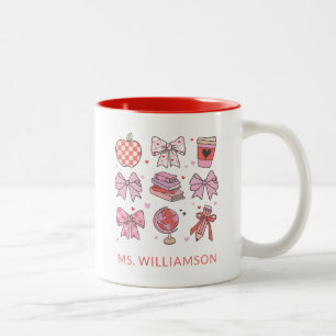 Pink Red Teacher Appreciation Gift Valentine's Day Two-Tone Coffee Mug