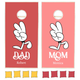 Pink &red team mom team dad custom funny cornhole set