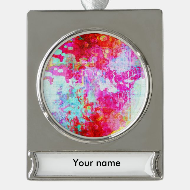 Pink red texture silver plated banner ornament (Front)