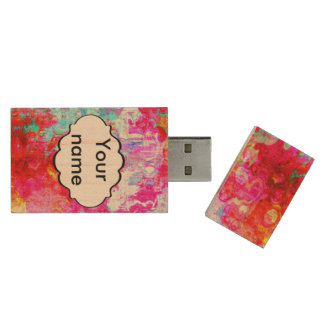 Pink red texture wood flash drive