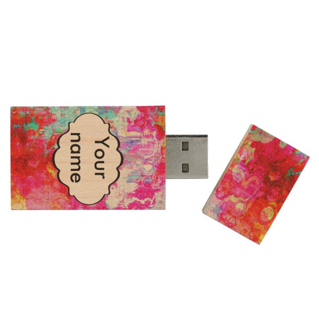 Pink red texture wood flash drive (Opened)