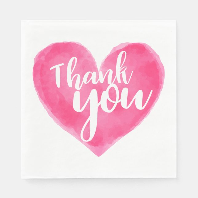 Pink Red Thank You Watercolor Heart  - Wedding Napkins (Front)