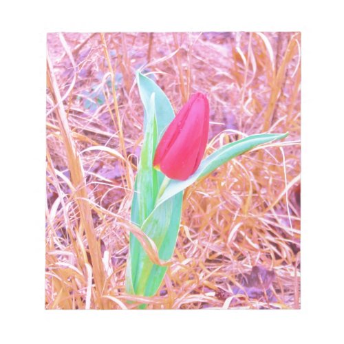 Pink Red Tulip in Yellow and Pink Grass Notepad